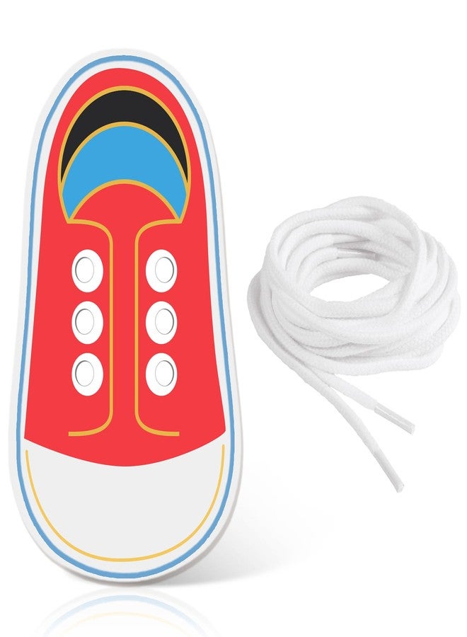 FLATRI Wooden Red Shoe Tying Practice for Kids, How to Tie Your Shoes for Kids Threading Lacing Shoes Training, Learn to Tie Your Shoes Developmental Toys - Image 1
